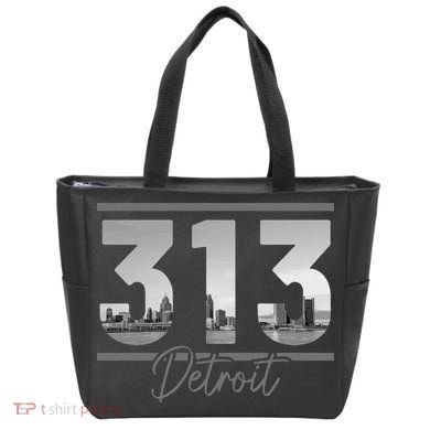 Detroit 313 Area Code Skyline Michigan Vintage Tote Bag