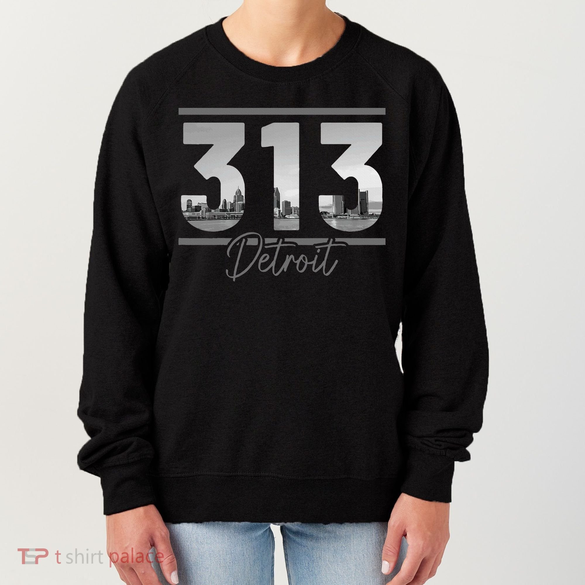 Detroit 313 Area Code Skyline Michigan Women's Sweatshirt