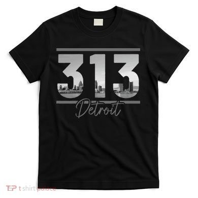 Detroit 313 Area Code Skyline Michigan T-Shirt