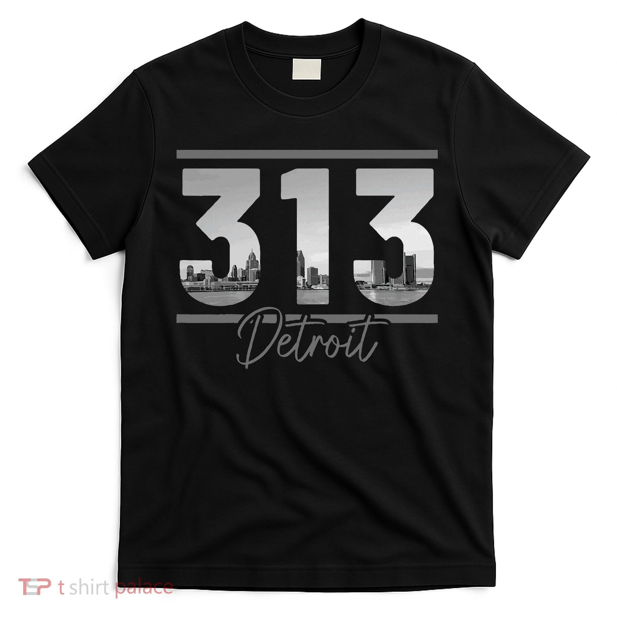 Detroit 313 Area Code Skyline Michigan T-Shirt