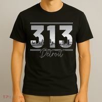 Detroit 313 Area Code Skyline Michigan T-Shirt thumb 3