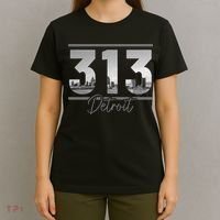 Detroit 313 Area Code Skyline Michigan T-Shirt thumb 4