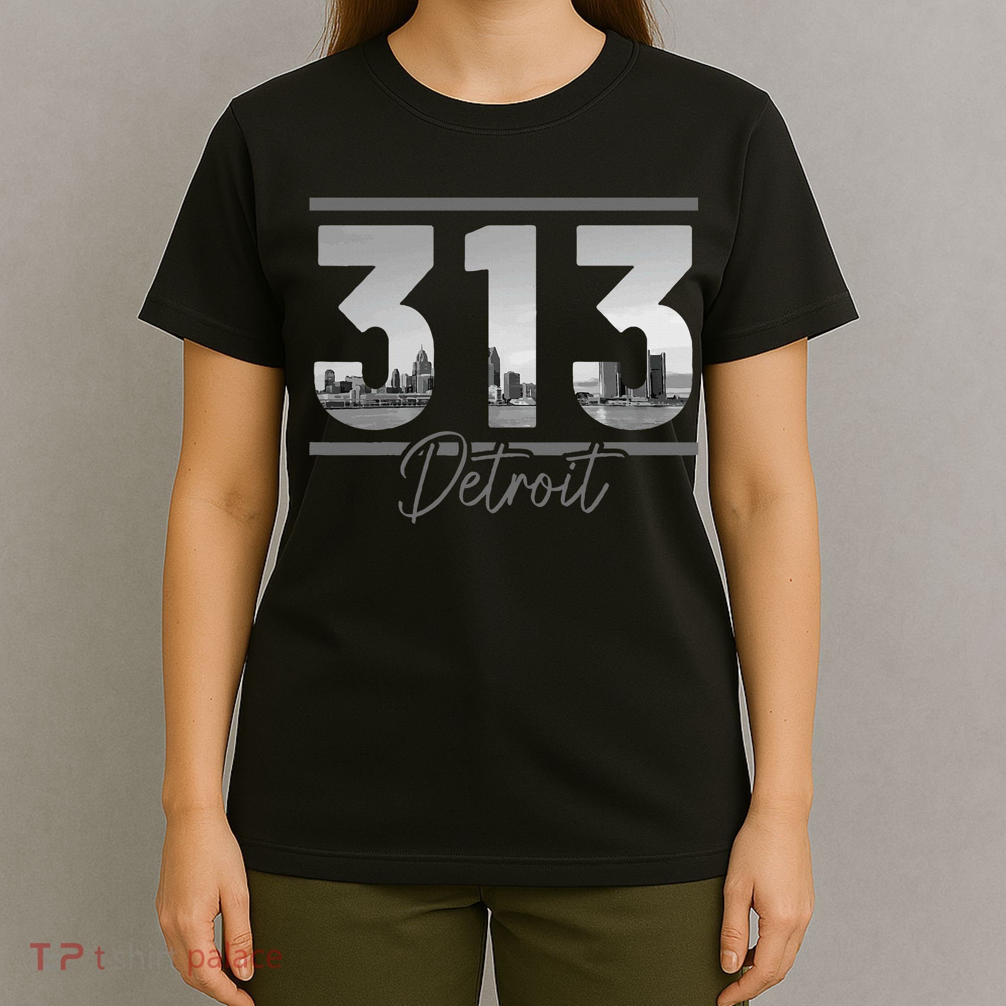 Detroit 313 Area Code Skyline Michigan T-Shirt
