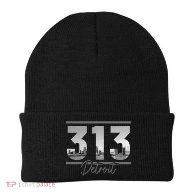 Detroit 313 Area Code Skyline Michigan Beanie