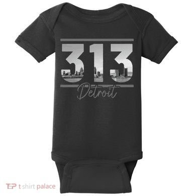 Detroit 313 Area Code Skyline Michigan Baby Bodysuit