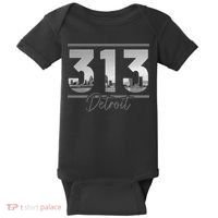 Detroit 313 Area Code Skyline Michigan Baby Bodysuit thumb 0