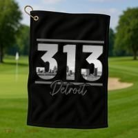 Detroit 313 Area Code Skyline Michigan Golf Towel thumb 1