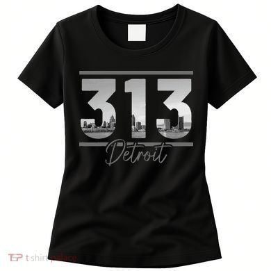 Detroit 313 Area Code Skyline Michigan Women's T-Shirt