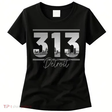Detroit 313 Area Code Skyline Michigan Women's T-Shirt