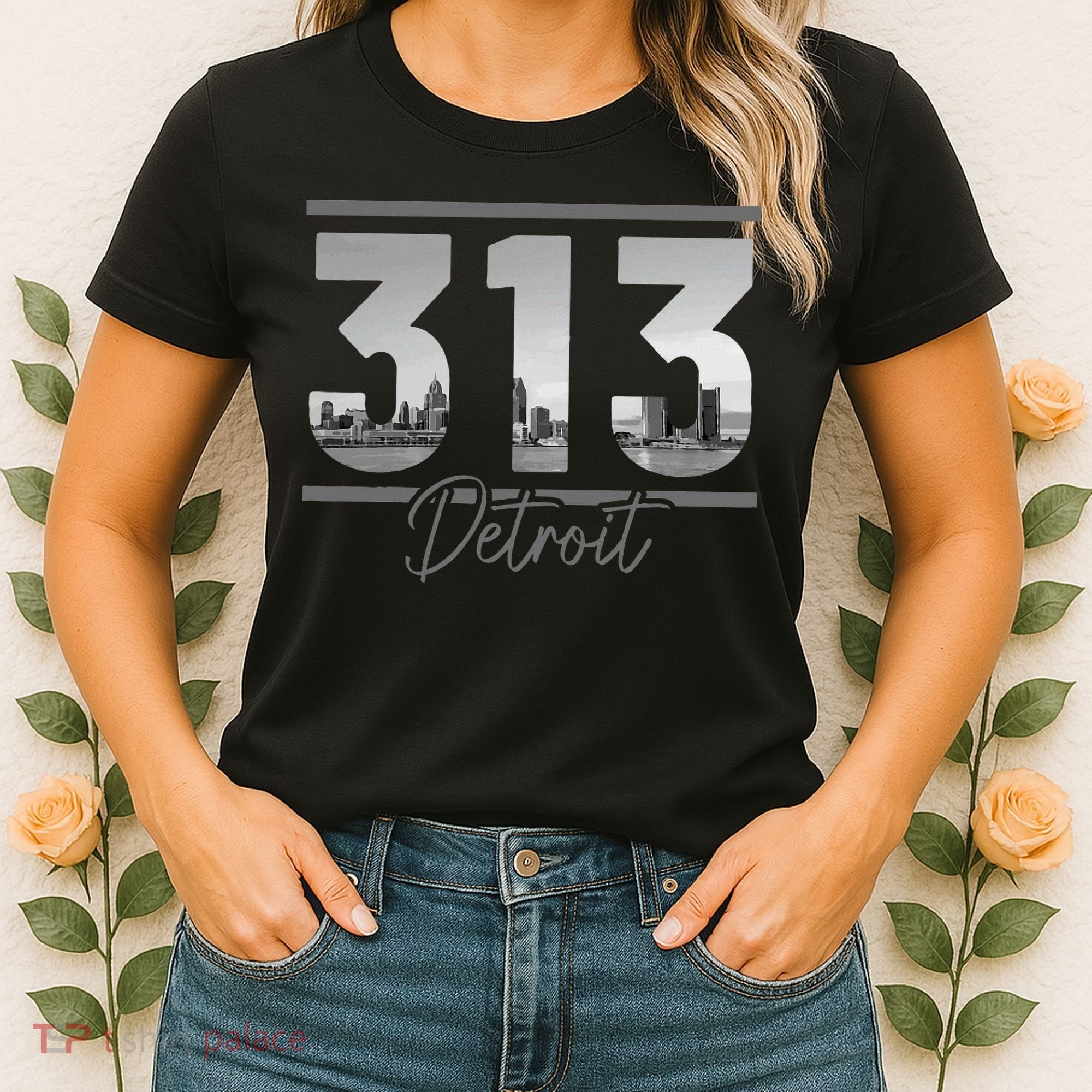 Detroit 313 Area Code Skyline Michigan Women's T-Shirt