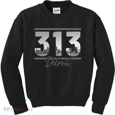 Detroit 313 Area Code Skyline Michigan Kids Sweatshirt