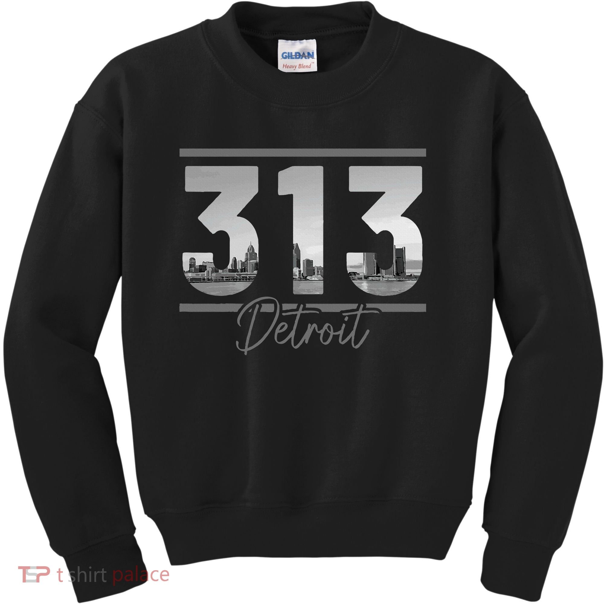 Detroit 313 Area Code Skyline Michigan Kids Sweatshirt