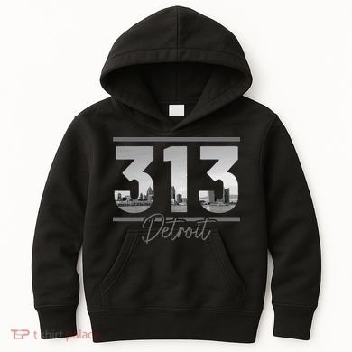 Detroit 313 Area Code Skyline Michigan Kids Hoodie