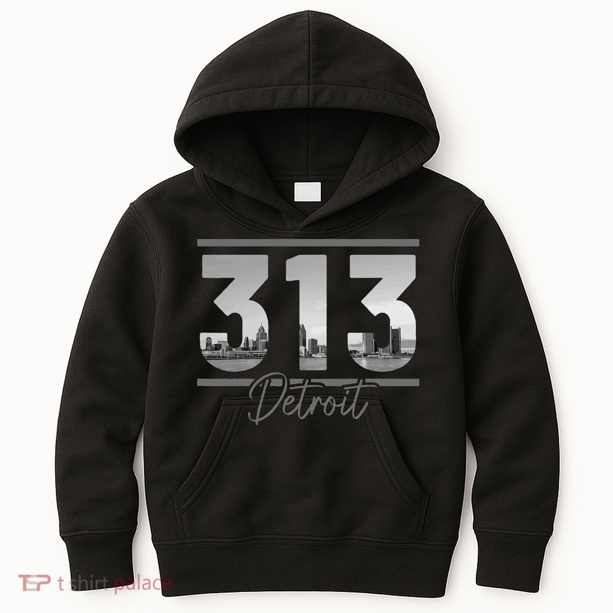 Detroit 313 Area Code Skyline Michigan Kids Hoodie