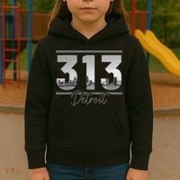 Detroit 313 Area Code Skyline Michigan Kids Hoodie thumb 3
