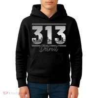Detroit 313 Area Code Skyline Michigan Kids Hoodie thumb 4