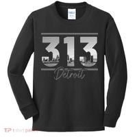 Detroit 313 Area Code Skyline Michigan Kids Long Sleeve Shirt thumb 0