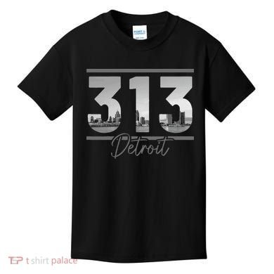 Detroit 313 Area Code Skyline Michigan Kids T-Shirt