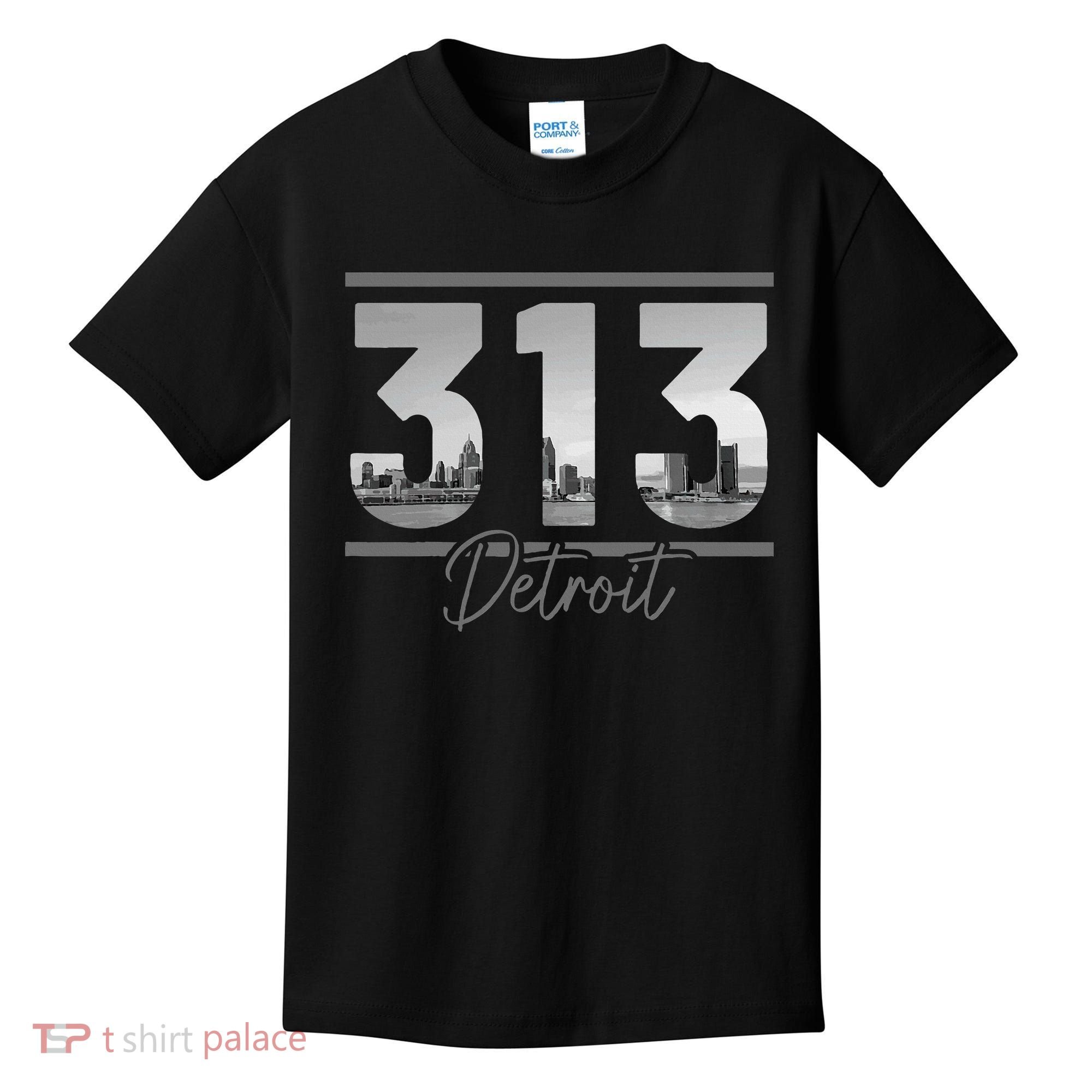 Detroit 313 Area Code Skyline Michigan Kids T-Shirt