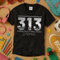 Detroit 313 Area Code Skyline Michigan Kids T-Shirt thumb 3