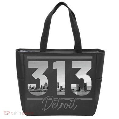 Detroit 313 Area Code Skyline Michigan Tote Bag