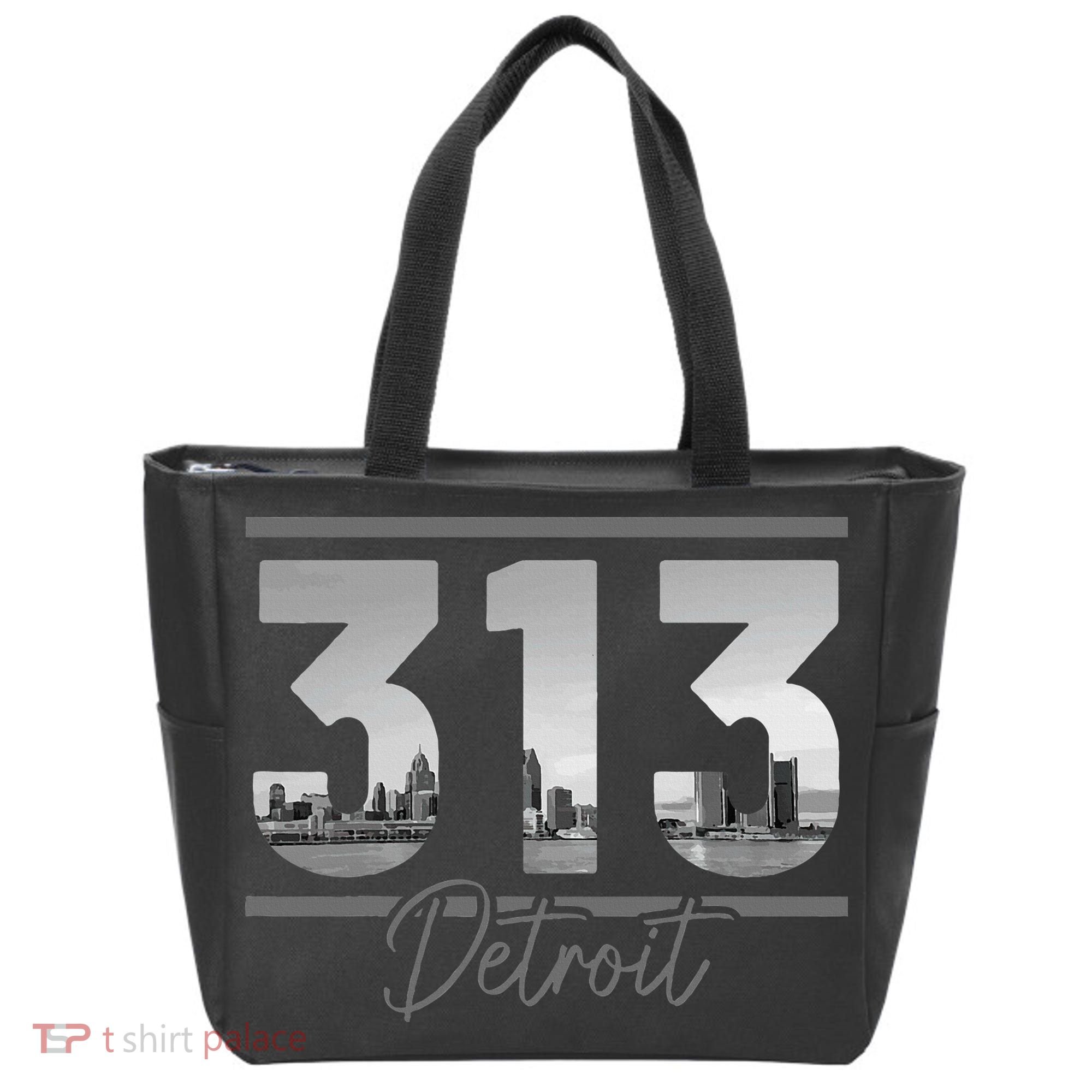 Detroit 313 Area Code Skyline Michigan Tote Bag
