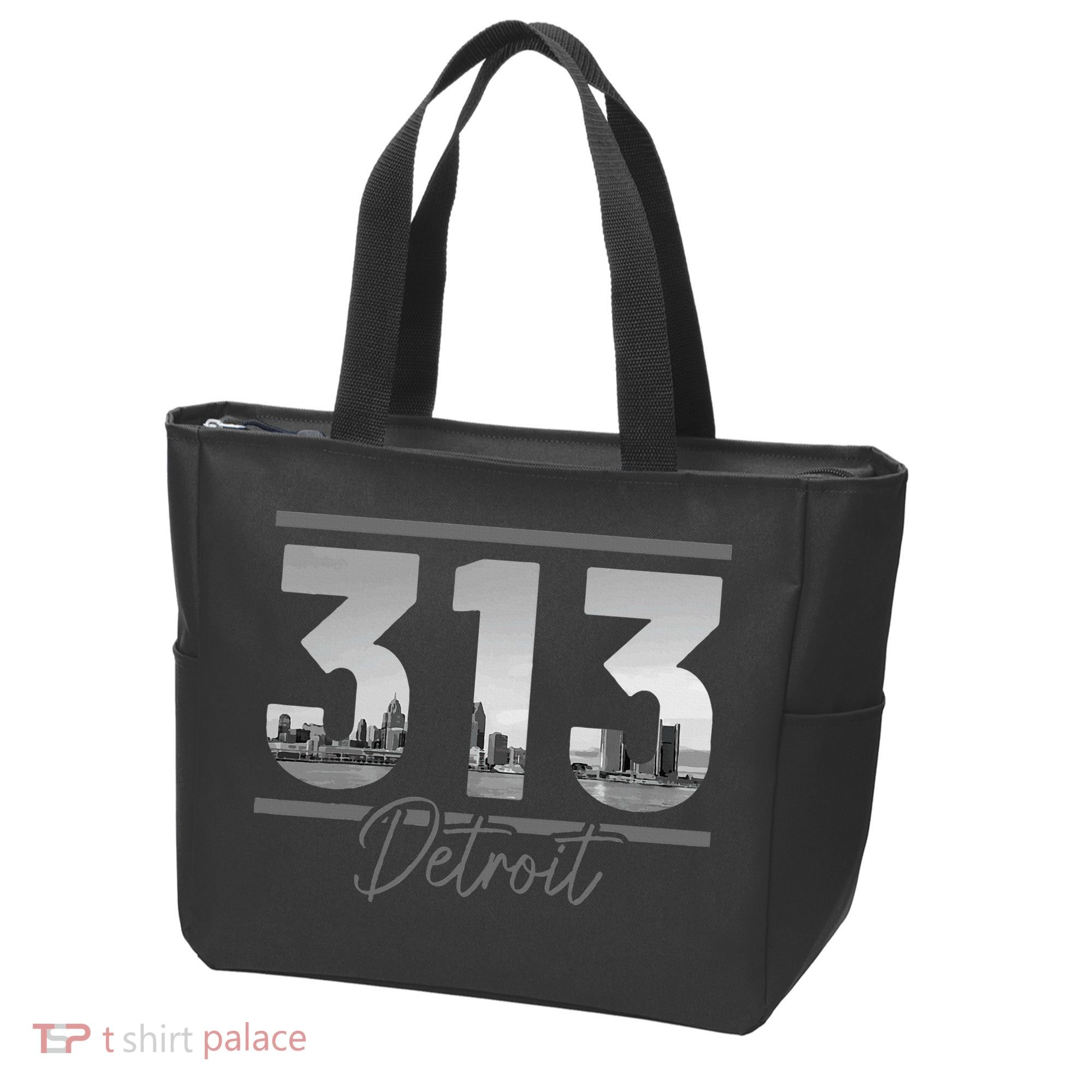 Detroit 313 Area Code Skyline Michigan Tote Bag