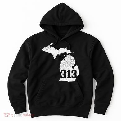 Detroit 313 Area Code Michigan Map State Pride Vintage Hoodie