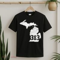 Detroit 313 Area Code Michigan Map State Pride Vintage T-Shirt thumb 2