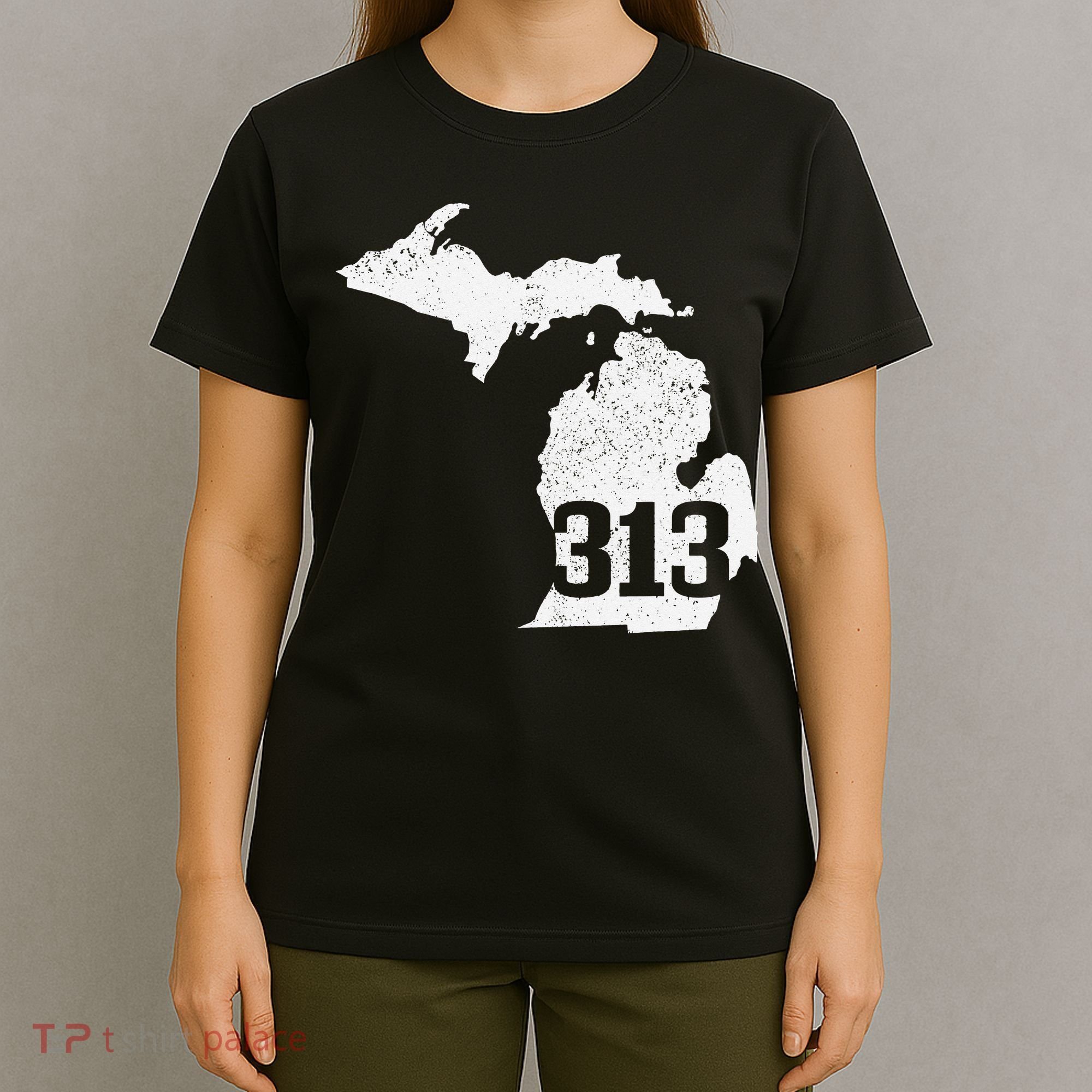 Detroit 313 Area Code Michigan Map State Pride Vintage T-Shirt
