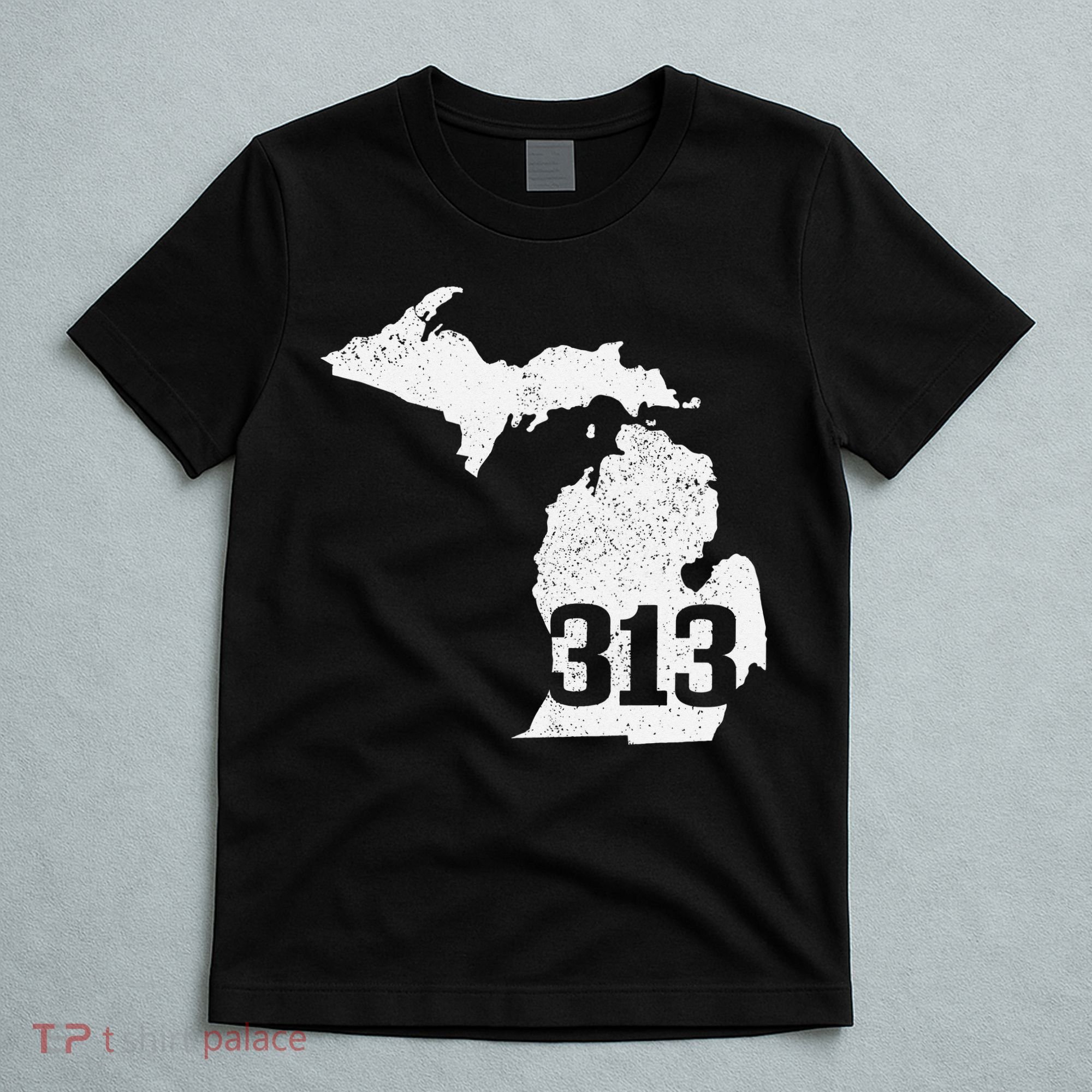 Detroit 313 Area Code Michigan Map State Pride Vintage T-Shirt