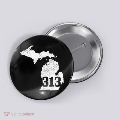 Detroit 313 Area Code Michigan Map State Pride Vintage Button