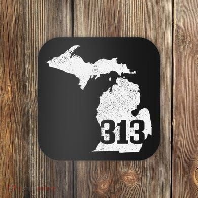 Detroit 313 Area Code Michigan Map State Pride Vintage Coaster