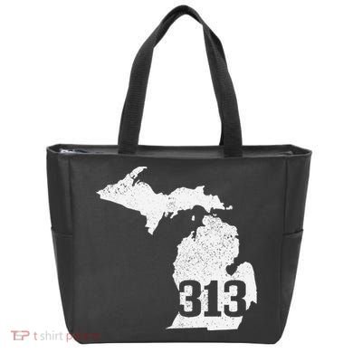 Detroit 313 Area Code Michigan Map State Pride Vintage Tote Bag