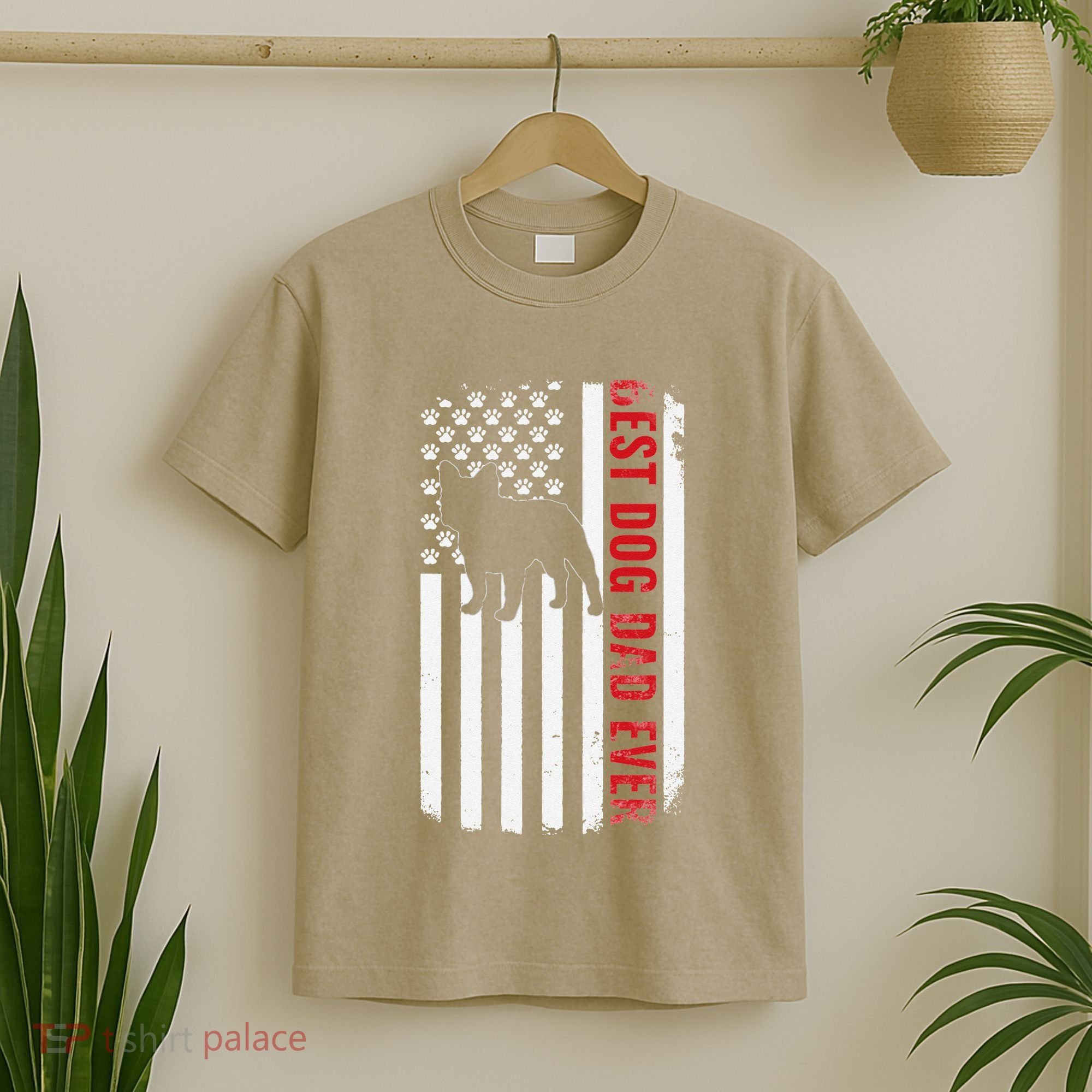 Dogs 365 French Bulldog Best Dog Dad Ever American Flag T-Shirt