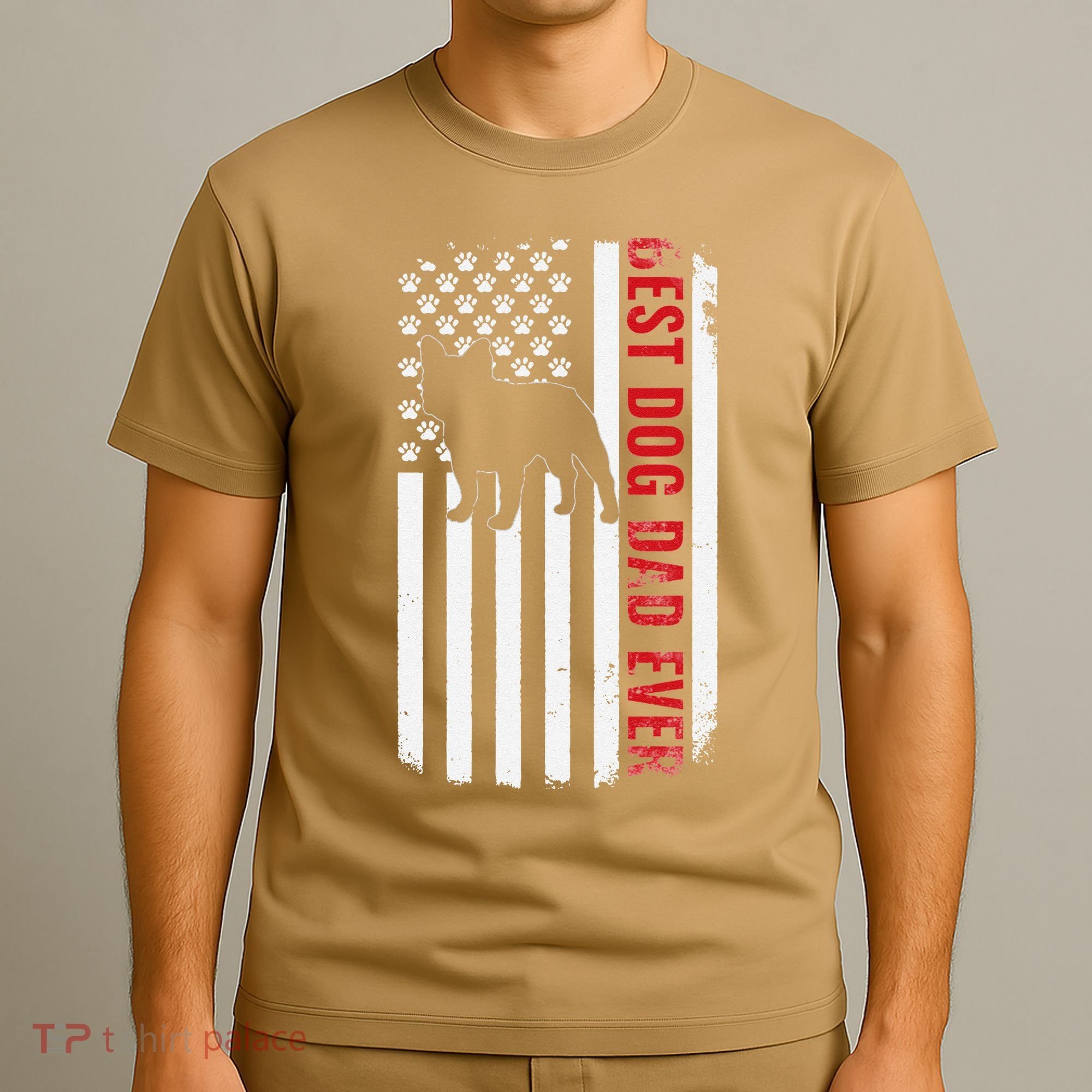 Dogs 365 French Bulldog Best Dog Dad Ever American Flag T-Shirt
