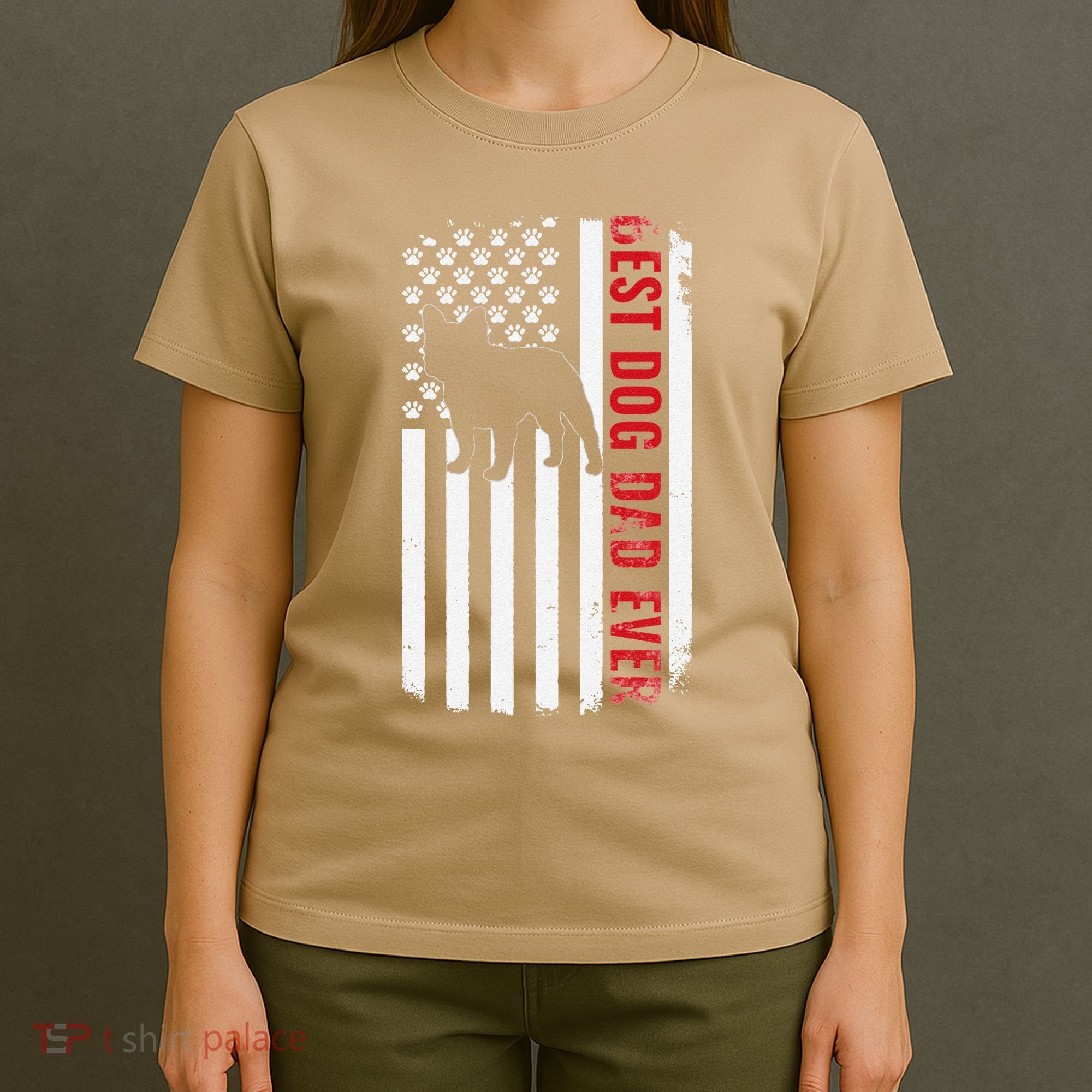 Dogs 365 French Bulldog Best Dog Dad Ever American Flag T-Shirt