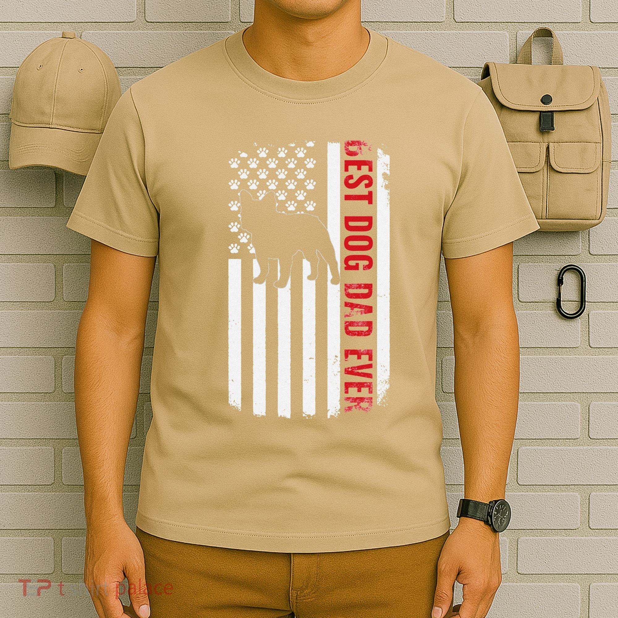 Dogs 365 French Bulldog Best Dog Dad Ever American Flag T-Shirt