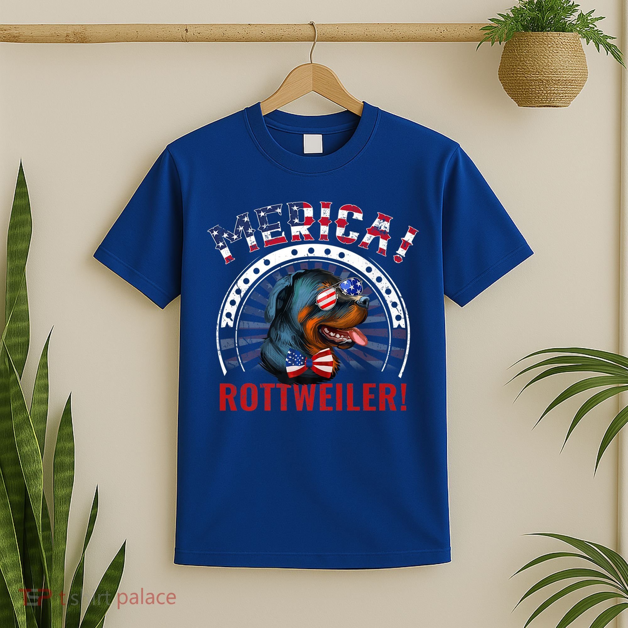 Dogs 365 Merica Rottweiler Dog American Flag 4th Of July Usa Gift T-Shirt