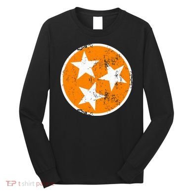 Distressed 3 Star Tn State Orange And White Tennessee Flag Long Sleeve Shirt