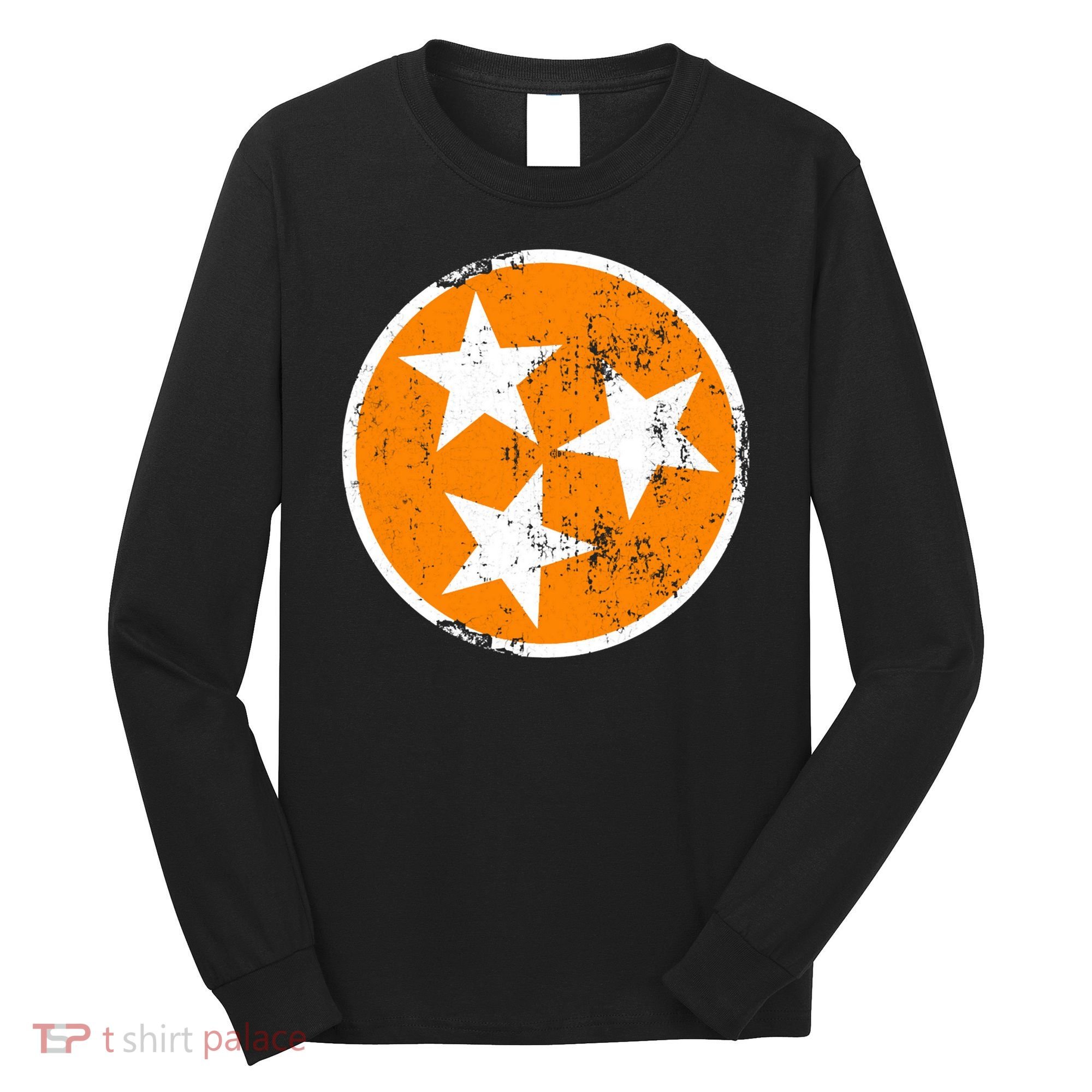 Distressed 3 Star Tn State Orange And White Tennessee Flag Long Sleeve Shirt