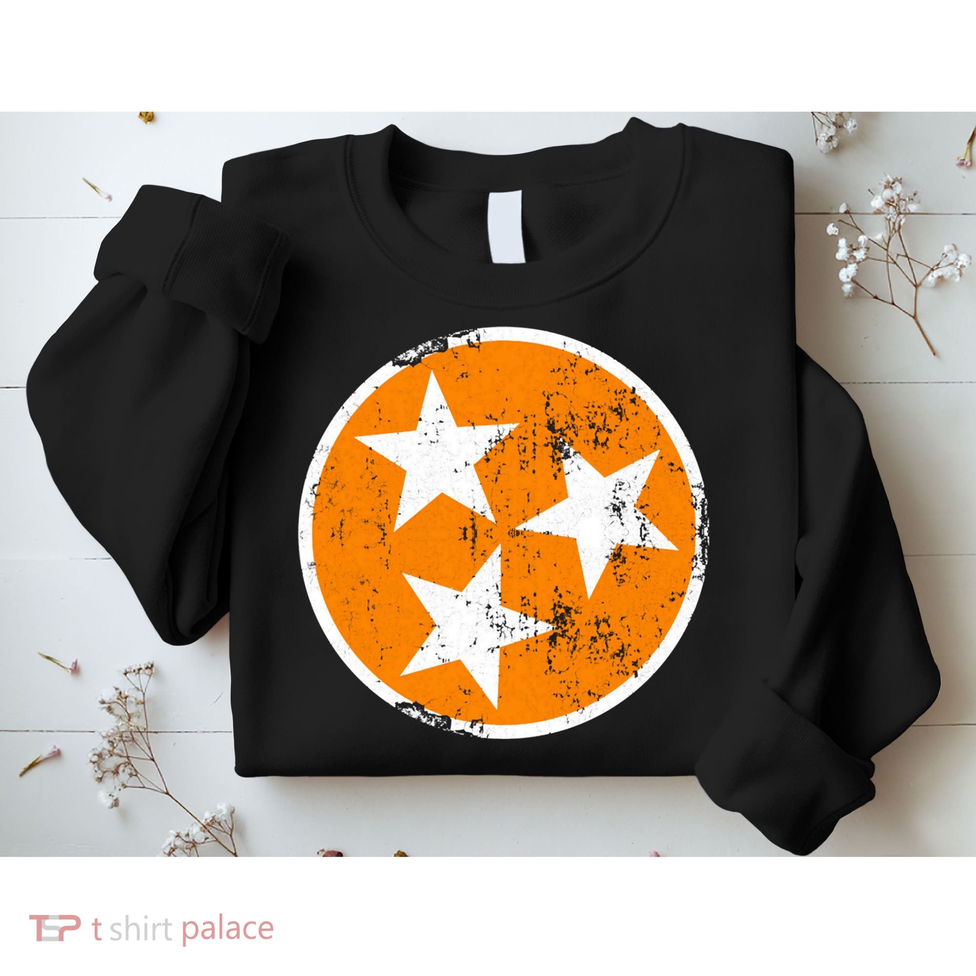 Distressed 3 Star Tn State Orange And White Tennessee Flag Sweatshirt