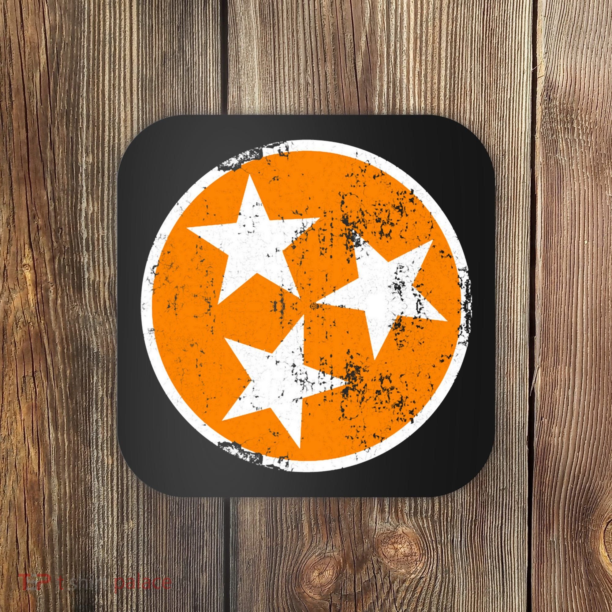 Distressed 3 Star Tn State Orange And White Tennessee Flag Coaster