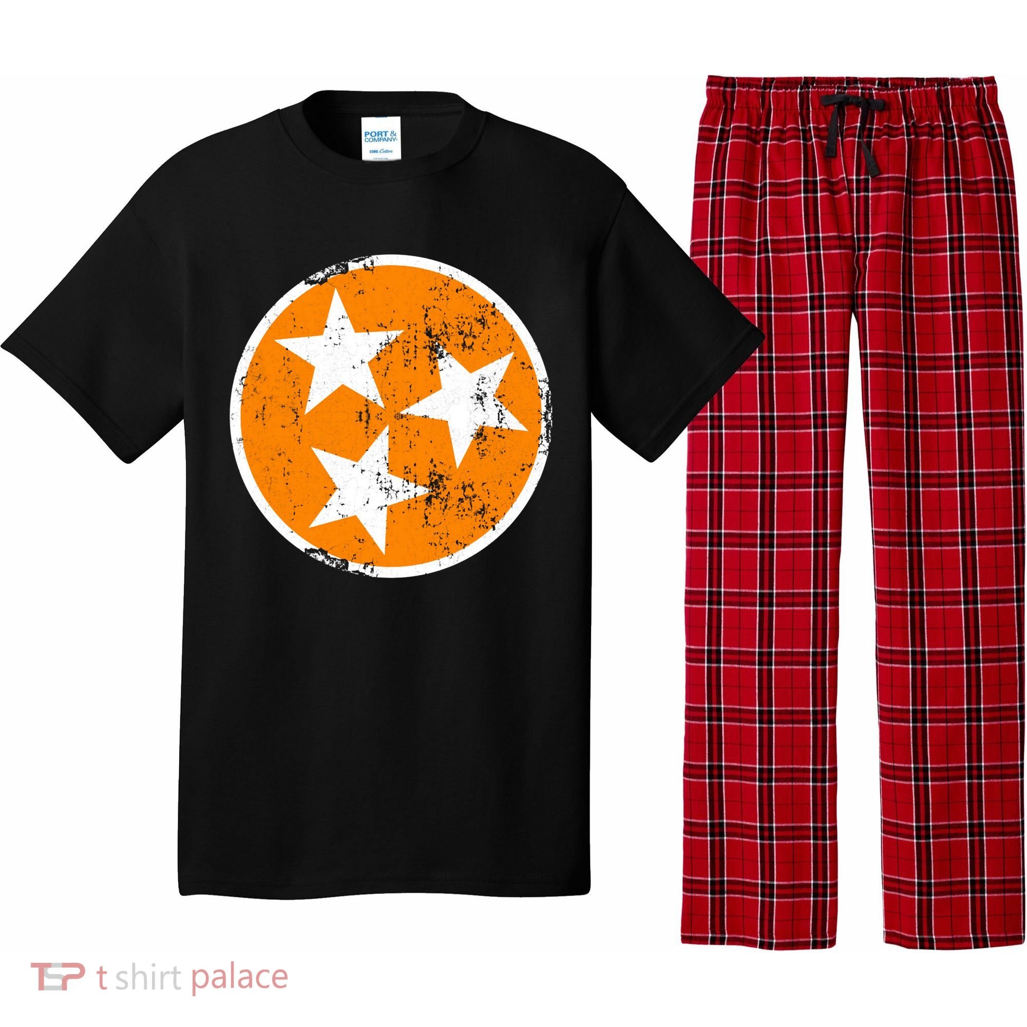 Distressed 3 Star Tn State Orange And White Tennessee Flag Pajama Set