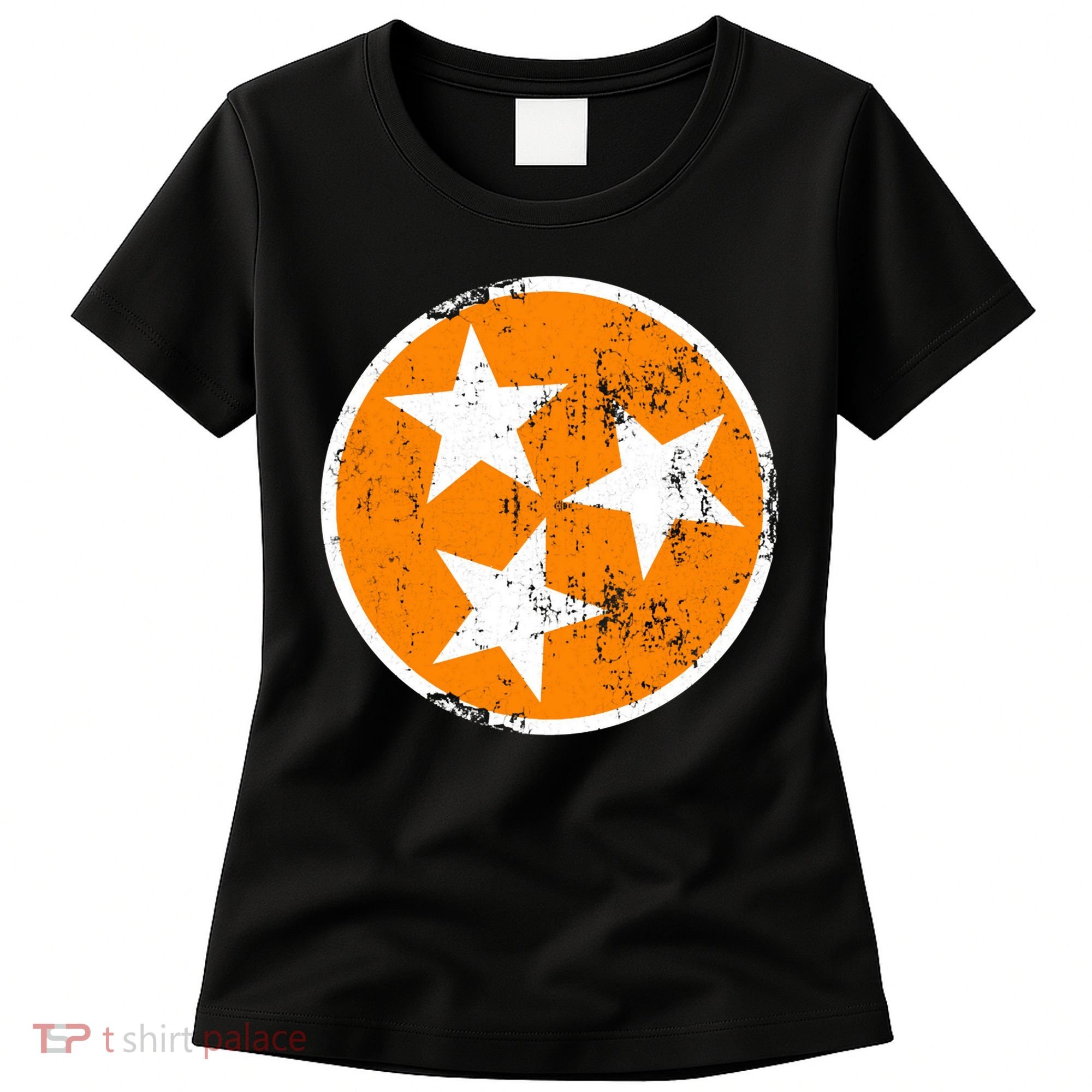 Distressed 3 Star Tn State Orange And White Tennessee Flag Women's T-Shirt