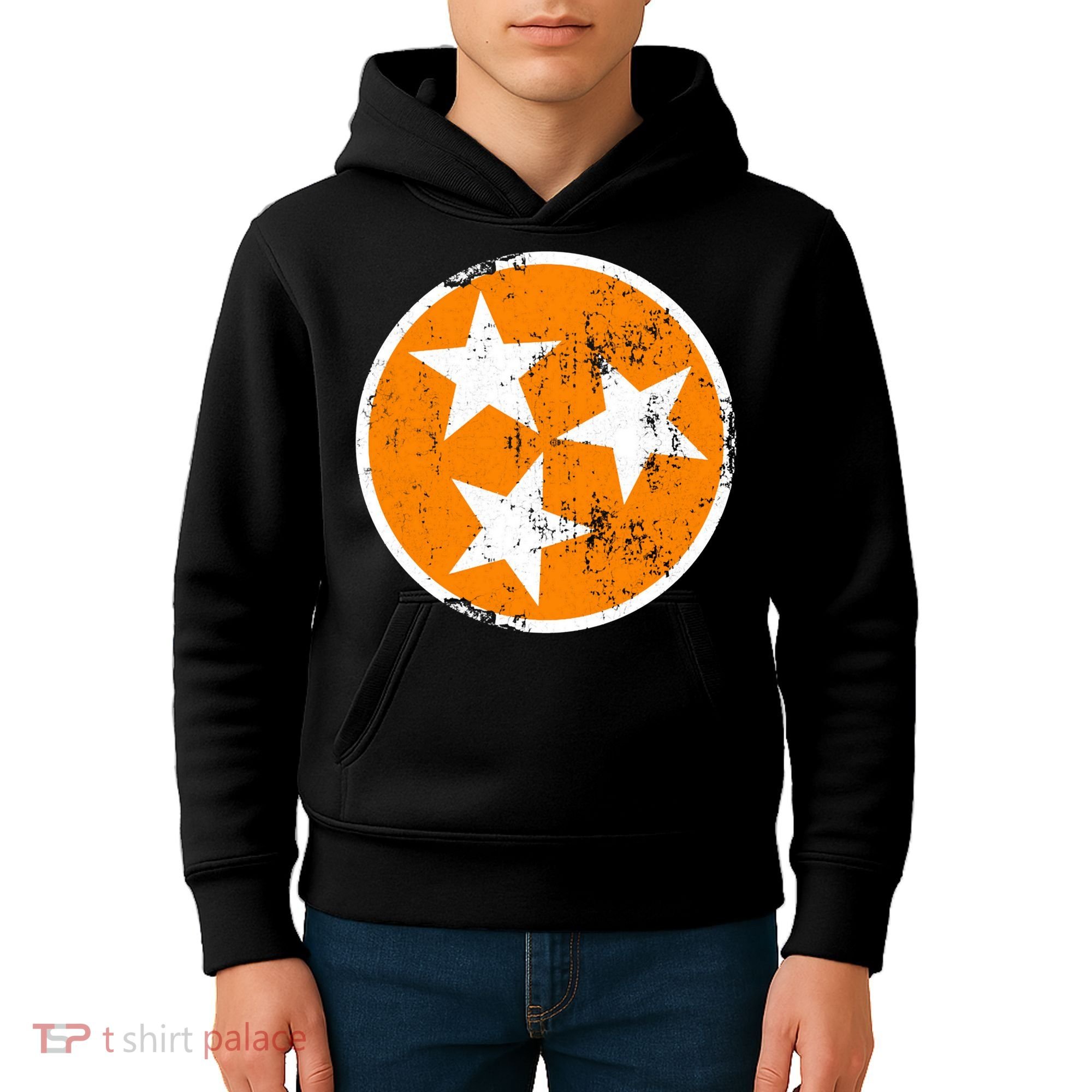 Distressed 3 Star Tn State Orange And White Tennessee Flag Kids Hoodie