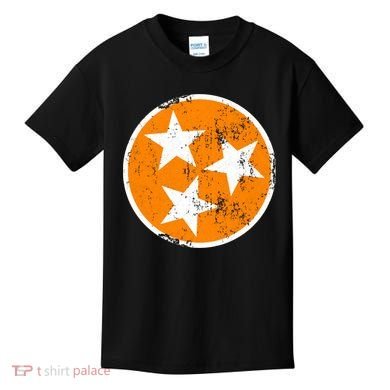 Distressed 3 Star Tn State Orange And White Tennessee Flag Kids T-Shirt