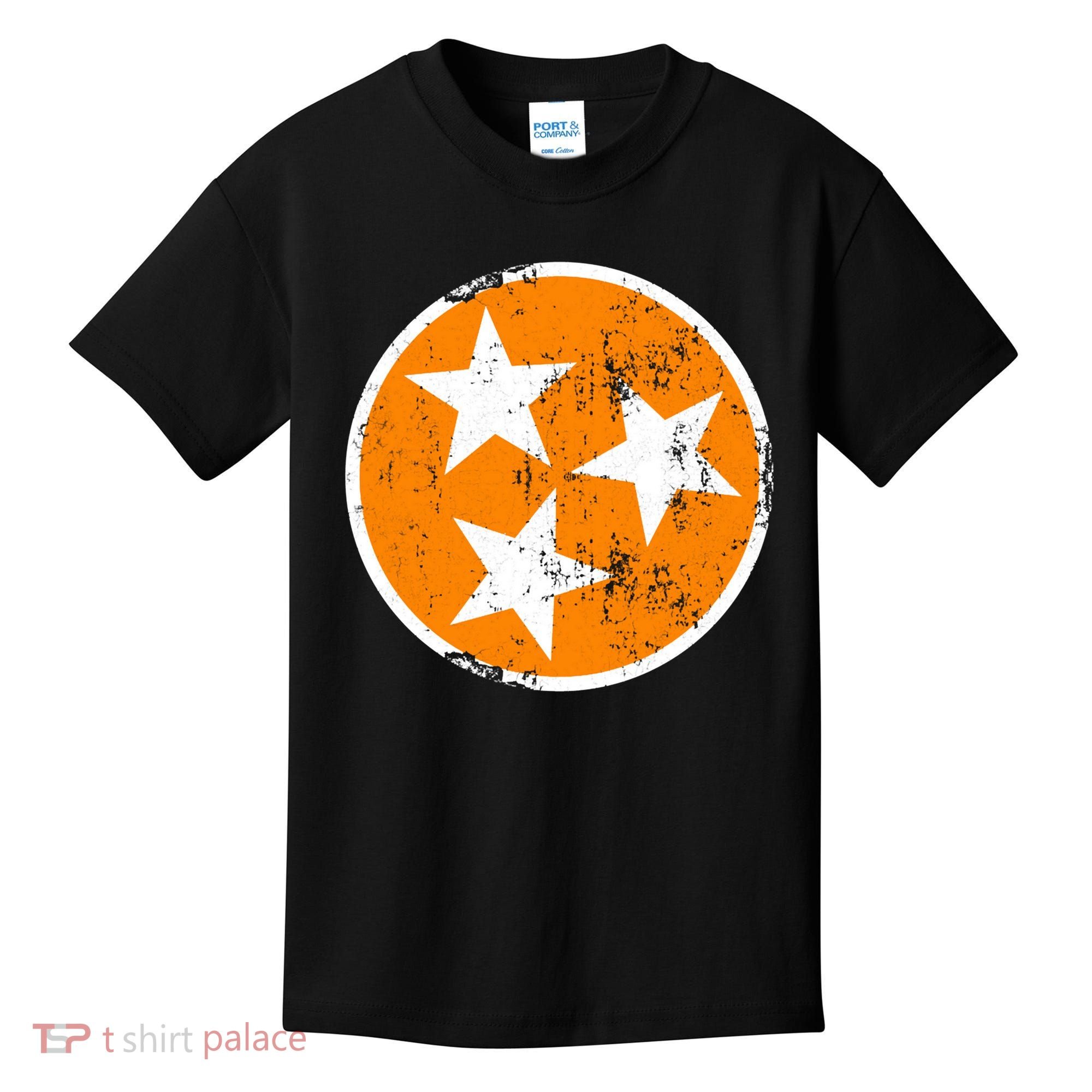 Distressed 3 Star Tn State Orange And White Tennessee Flag Kids T-Shirt