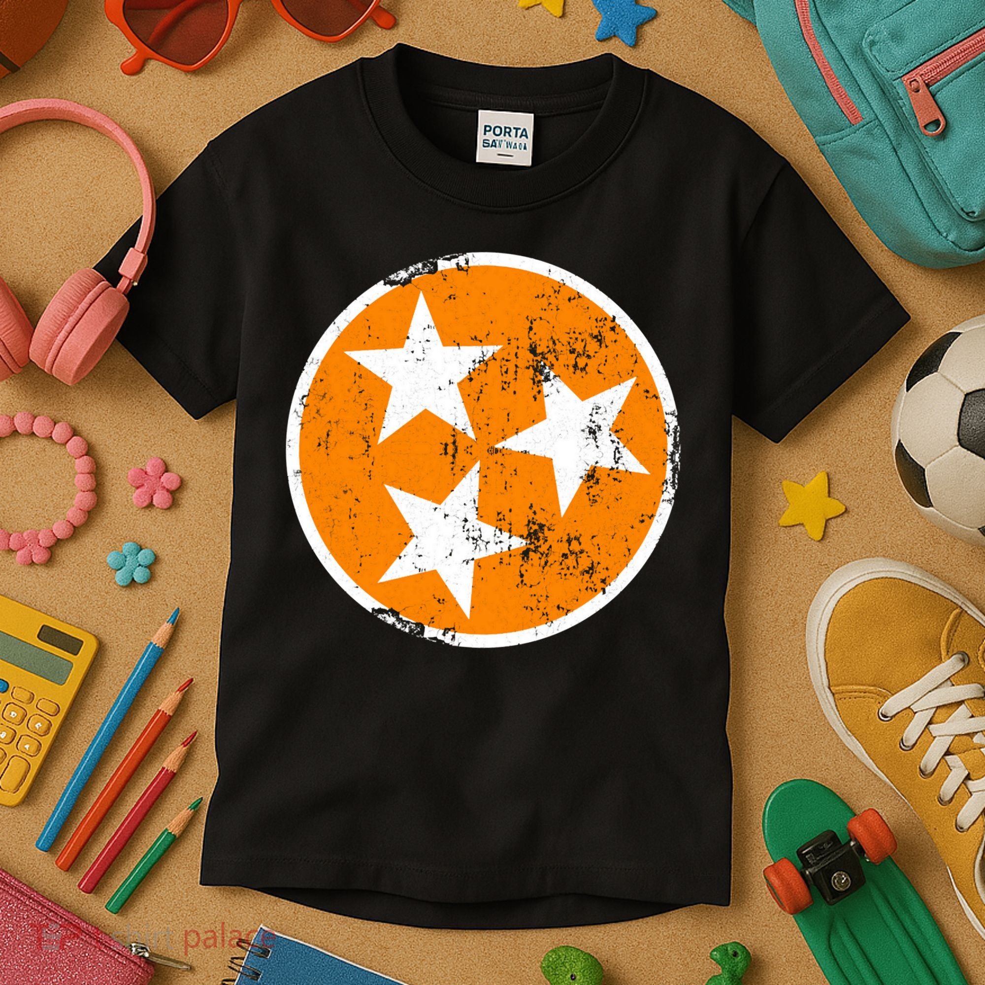 Distressed 3 Star Tn State Orange And White Tennessee Flag Kids T-Shirt