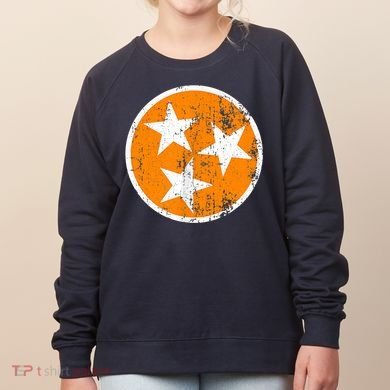 Distressed 3 Star Tn State Orange And White Tennessee Flag Women's Sweatshirt